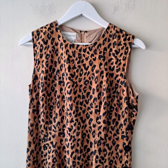 Maggy London Black Brown Linen Blend Animal Print Sheath Dress w Side Buttons -8 - Picture 9 of 10